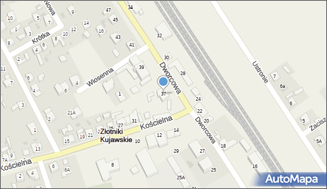 Złotniki Kujawskie, Dworcowa, 37, mapa Złotniki Kujawskie