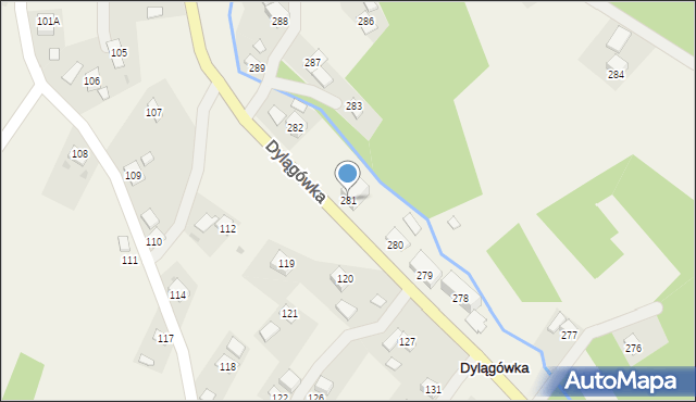 Dylągówka, Dylągówka, 281, mapa Dylągówka