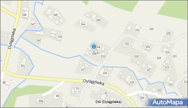 Dylągówka, Dylągówka, 334, mapa Dylągówka