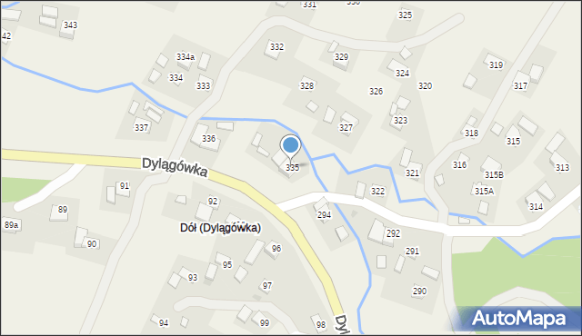 Dylągówka, Dylągówka, 335, mapa Dylągówka