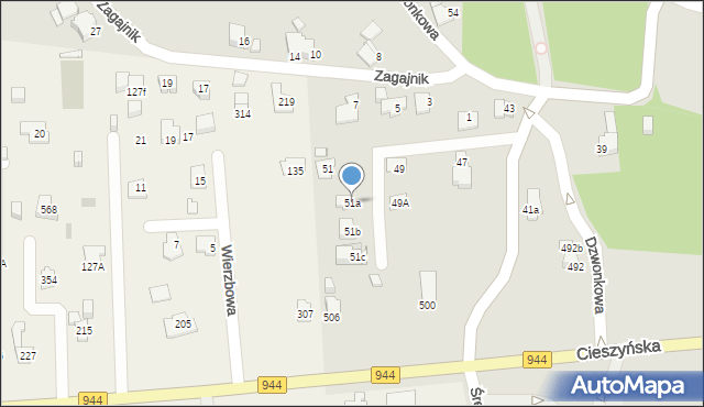 Bielsko-Biała, Dzwonkowa, 51a, mapa Bielsko-Białej