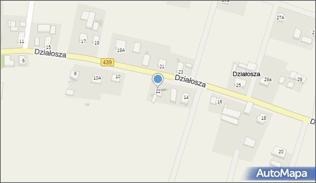 Działosza, Działosza, 12, mapa Działosza