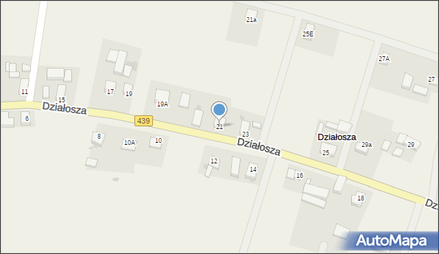 Działosza, Działosza, 21, mapa Działosza