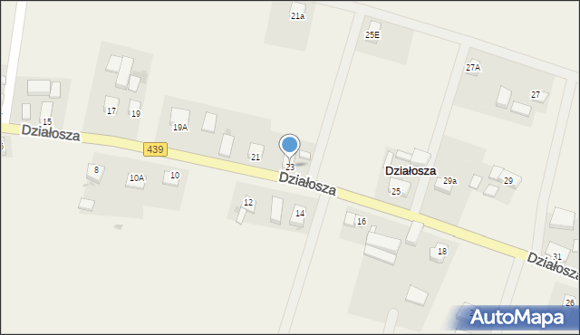 Działosza, Działosza, 23, mapa Działosza