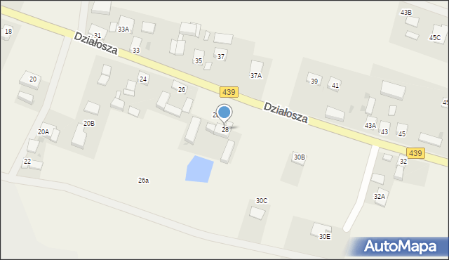 Działosza, Działosza, 28, mapa Działosza