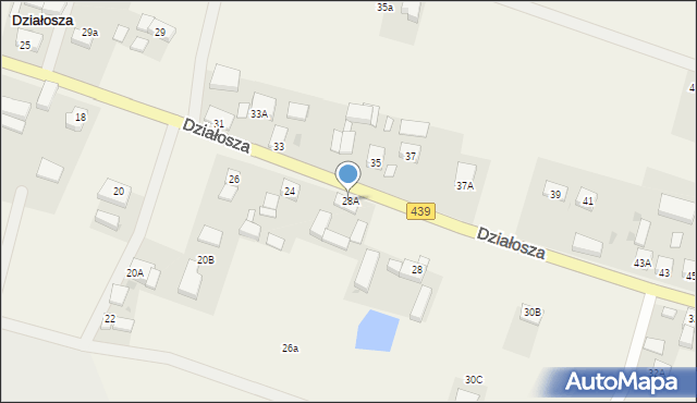 Działosza, Działosza, 28A, mapa Działosza