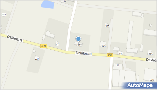 Działosza, Działosza, 53, mapa Działosza