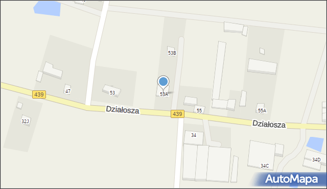 Działosza, Działosza, 53A, mapa Działosza