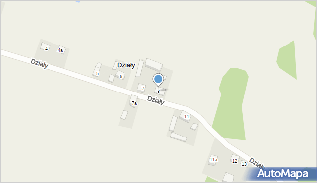 Działy, Działy, 8, mapa Działy