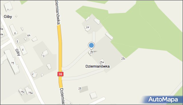 Dziemianówka, Dziemianówka, 25, mapa Dziemianówka