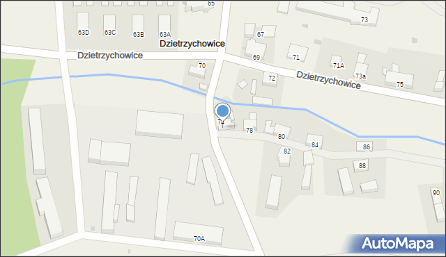 Dzietrzychowice, Dzietrzychowice, 74A, mapa Dzietrzychowice