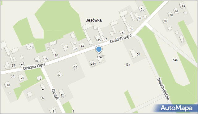 Jesówka, Dzikich Gęsi, 17A, mapa Jesówka