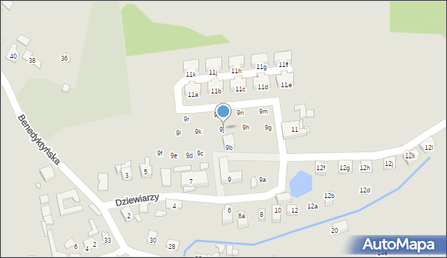 Kraków, Dziewiarzy, 9j, mapa Krakowa