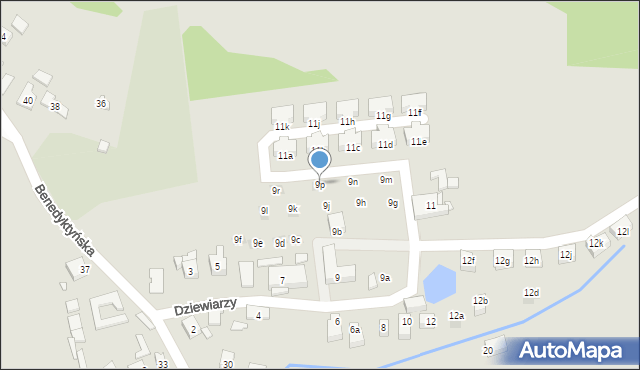 Kraków, Dziewiarzy, 9p, mapa Krakowa