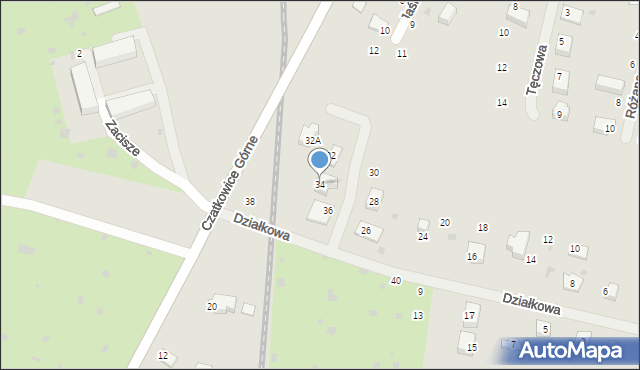 Krzeszowice, Działkowa, 34, mapa Krzeszowice