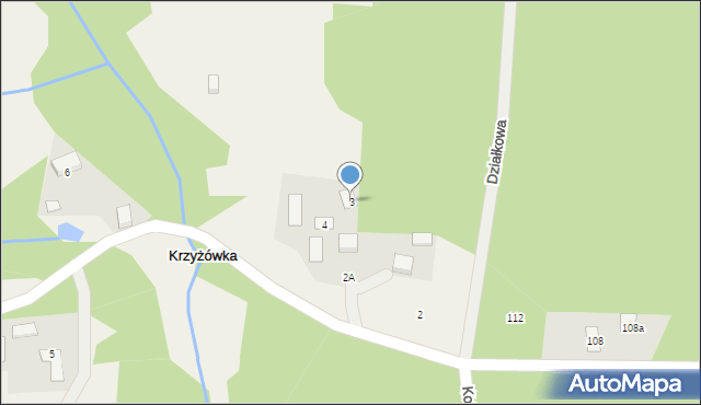 Krzyżówka, Działkowa, 3, mapa Krzyżówka