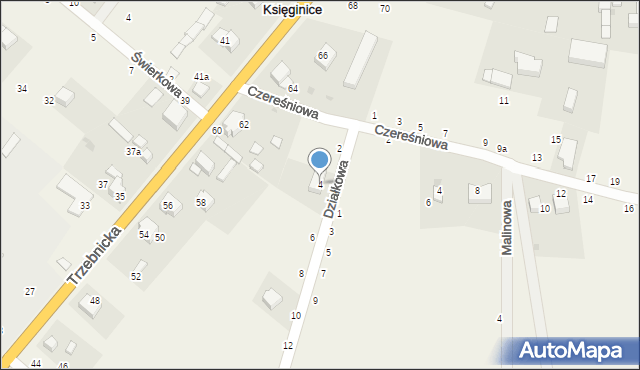 Księginice, Działkowa, 4, mapa Księginice