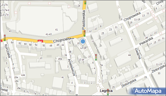 Legnica, Dziennikarska, 12-14, mapa Legnicy