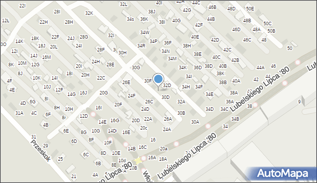 Lublin, Dzierżawna, 30E, mapa Lublina