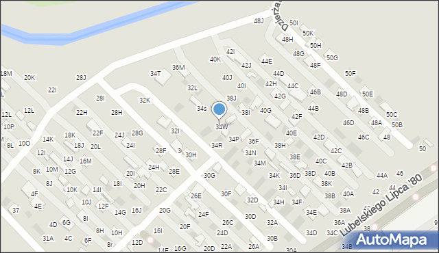 Lublin, Dzierżawna, 34W, mapa Lublina