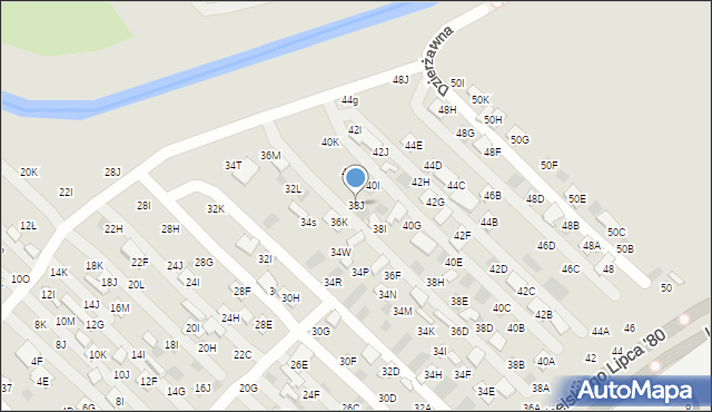 Lublin, Dzierżawna, 38J, mapa Lublina