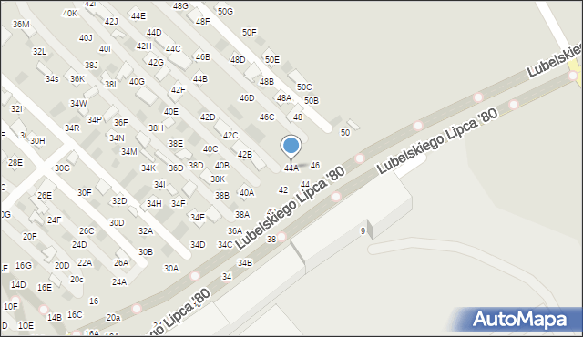 Lublin, Dzierżawna, 44A, mapa Lublina