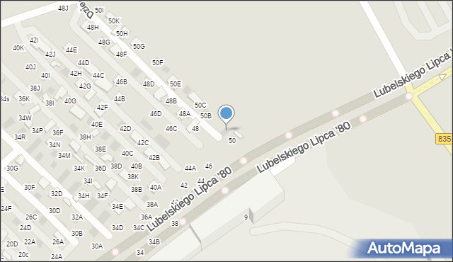 Lublin, Dzierżawna, 50A, mapa Lublina