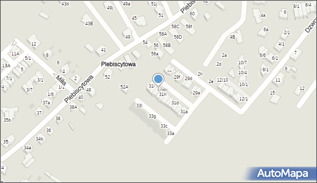 Mikołów, Dzwonkowa, 31j, mapa Mikołów