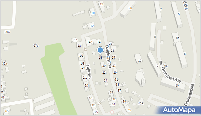 Mrągowo, Dziękczynna, 18, mapa Mrągowo