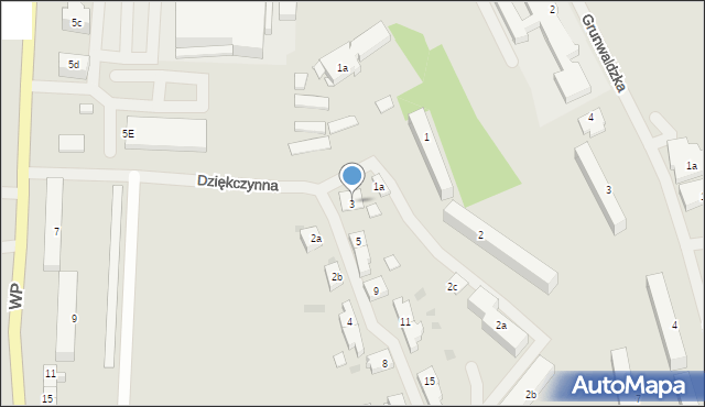 Mrągowo, Dziękczynna, 3, mapa Mrągowo