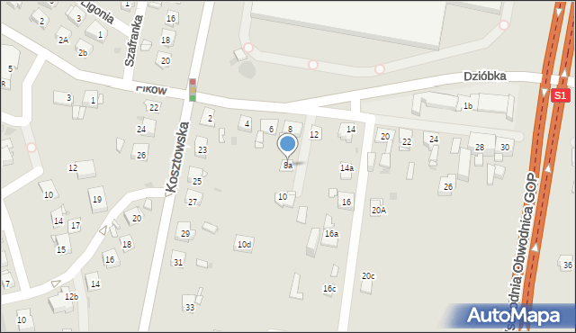 Mysłowice, Dzióbka Adama, 8a, mapa Mysłowice