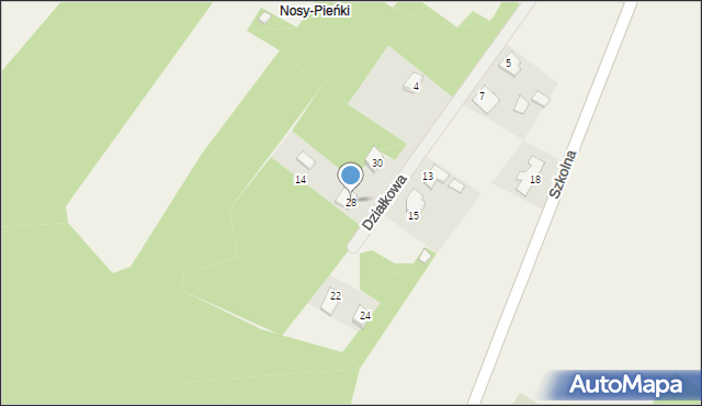 Nosy-Poniatki, Działkowa, 28, mapa Nosy-Poniatki