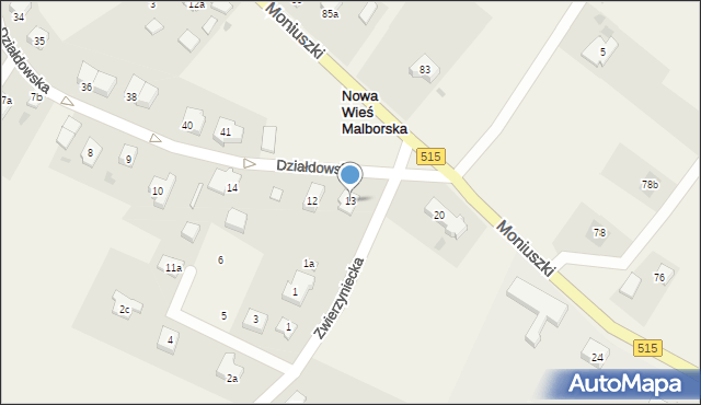 Nowa Wieś Malborska, Działdowska, 13, mapa Nowa Wieś Malborska