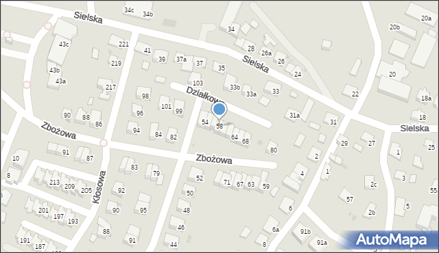 Olsztyn, Działkowa, 58, mapa Olsztyna