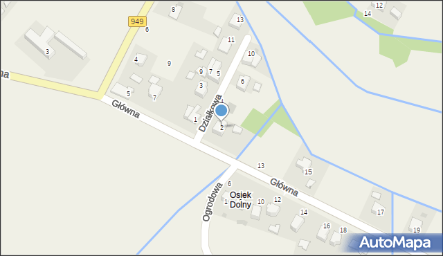 Osiek, Działkowa, 2, mapa Osiek