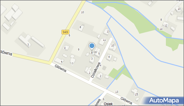 Osiek, Działkowa, 9, mapa Osiek