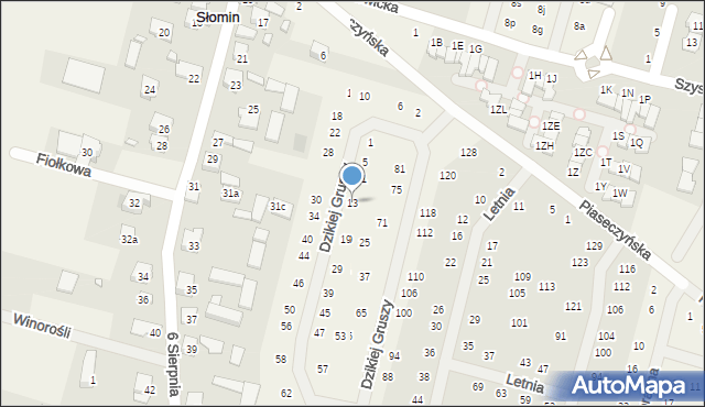 Słomin, Dzikiej Gruszy, 13, mapa Słomin