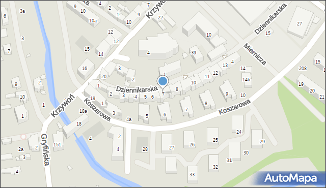 Szczecin, Dziennikarska, 7, mapa Szczecina