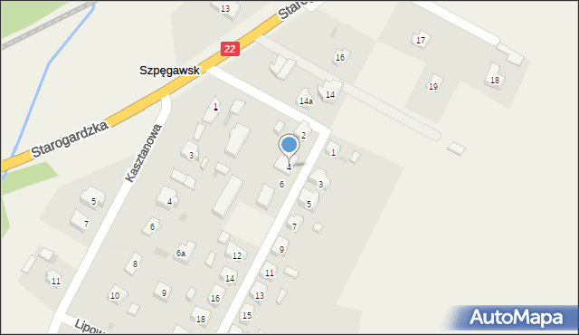 Szpęgawsk, Działkowa, 4, mapa Szpęgawsk