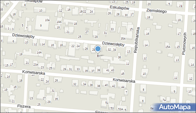 Warszawa, Dziewosłęby, 30, mapa Warszawy