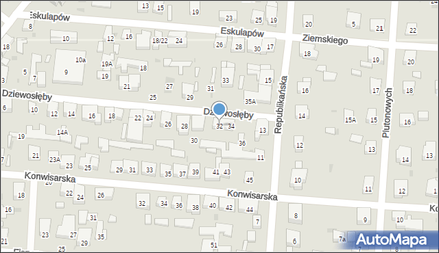 Warszawa, Dziewosłęby, 32, mapa Warszawy