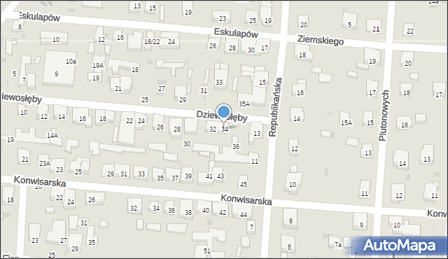 Warszawa, Dziewosłęby, 34, mapa Warszawy