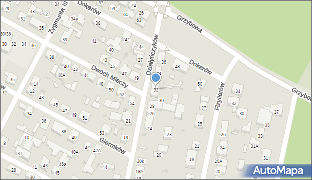 Warszawa, Działyńczyków, 32, mapa Warszawy