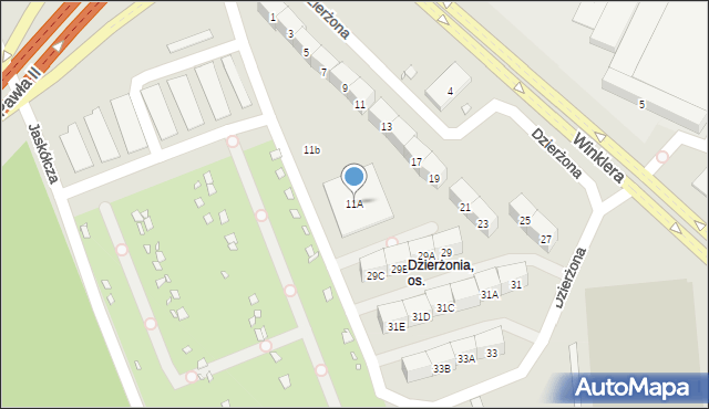 Zabrze, Dzierżona Jana, ks., 11A, mapa Zabrza