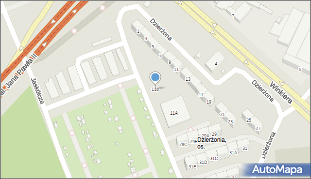 Zabrze, Dzierżona Jana, ks., 11b, mapa Zabrza