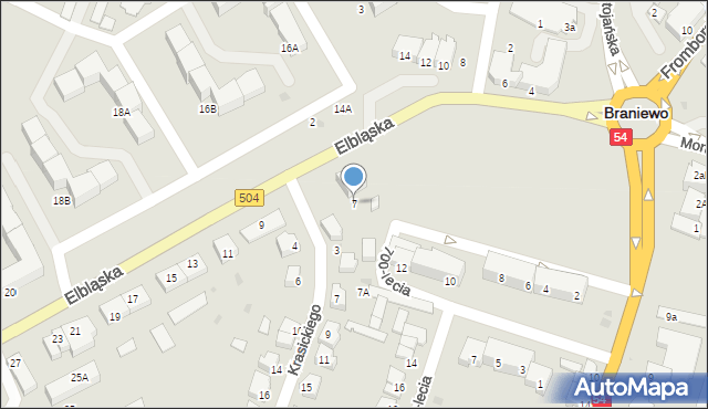 Braniewo, Elbląska, 7, mapa Braniewo