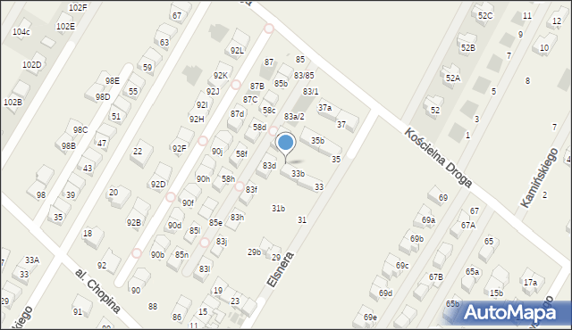 Łomianki Dolne, Elsnera Józefa, 33c, mapa Łomianki Dolne