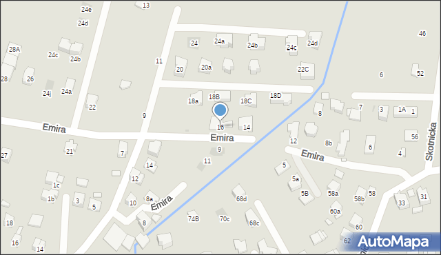 Kraków, Emira, por., 16, mapa Krakowa