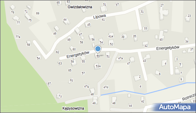 Meszna, Energetyków, 53, mapa Meszna