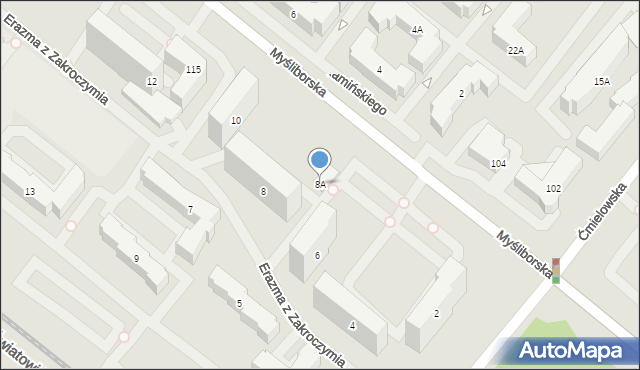 Warszawa, Erazma z Zakroczymia, 8A, mapa Warszawy